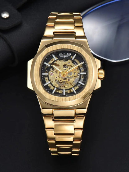 stainless steel skeleton waterproof watch