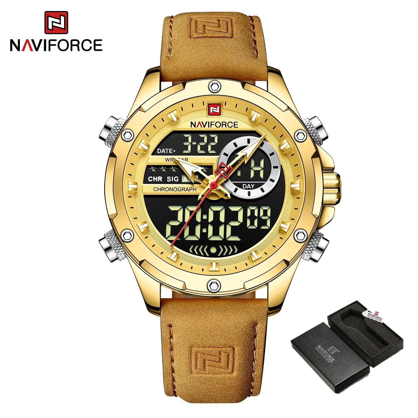 Quartz WristWatch Leather Waterproof Digital Clock