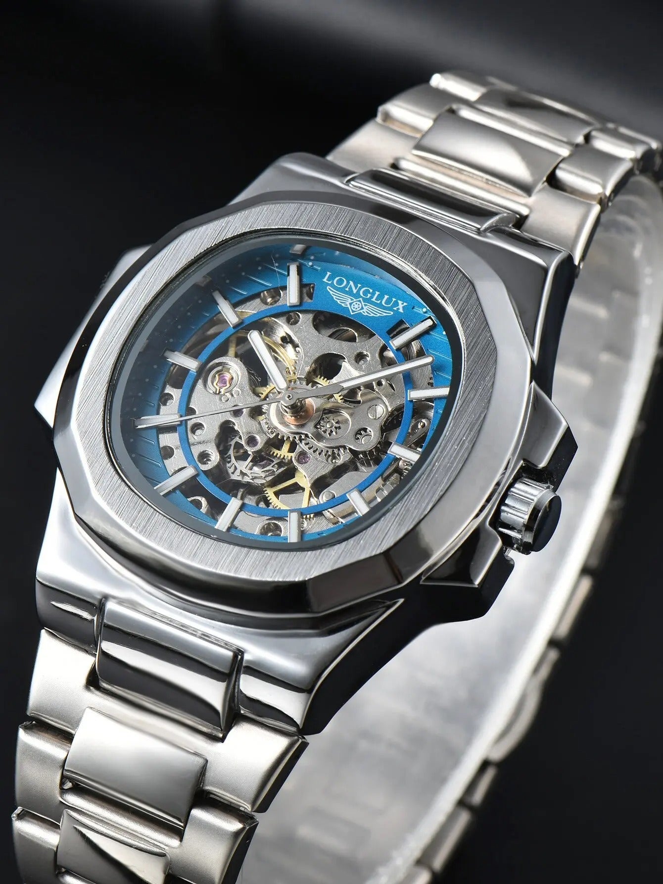 stainless steel skeleton waterproof watch