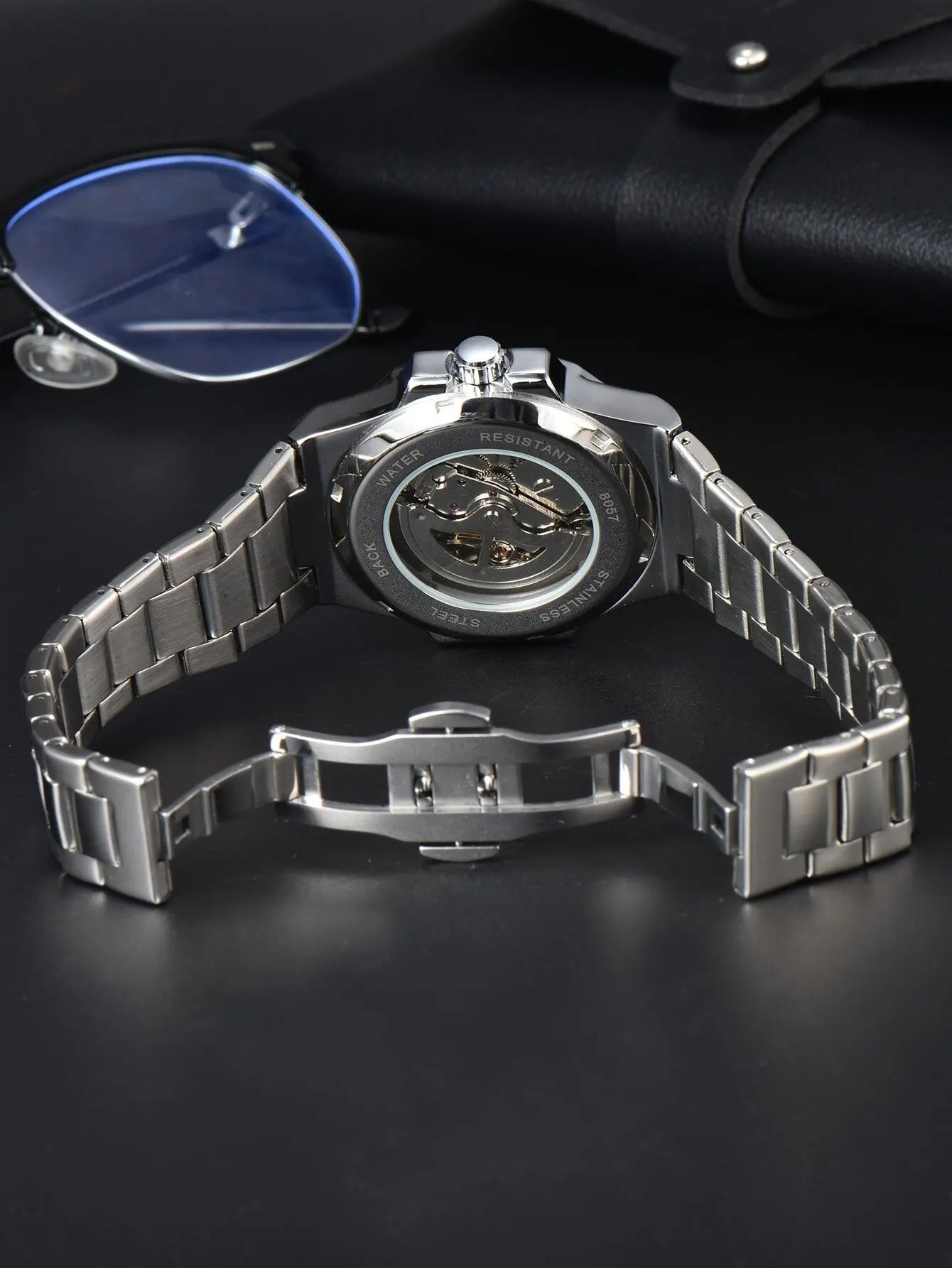 stainless steel skeleton waterproof watch