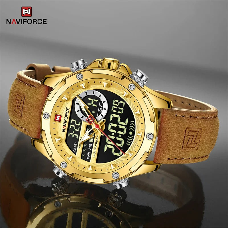 Quartz WristWatch Leather Waterproof Digital Clock