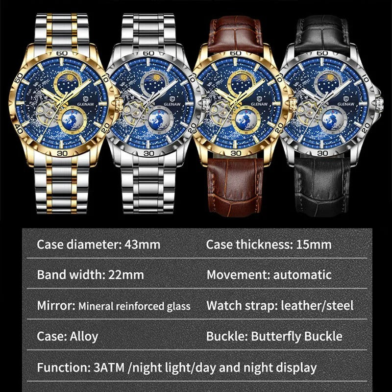 Rotating Earth Double Hand WristWatch